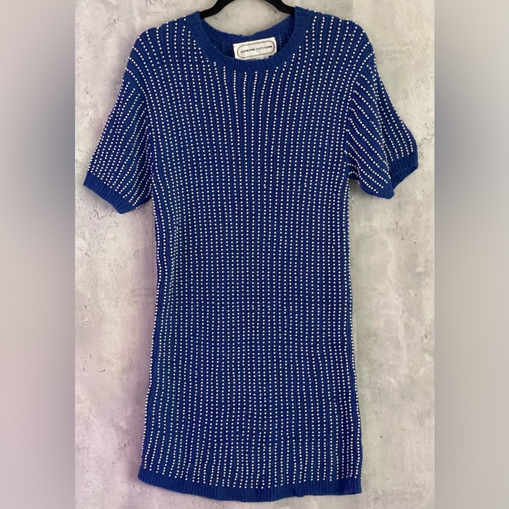 VTG Adrienne Vittadini Mini Sweater Dress  Covered Embellished Pearls Sz Med